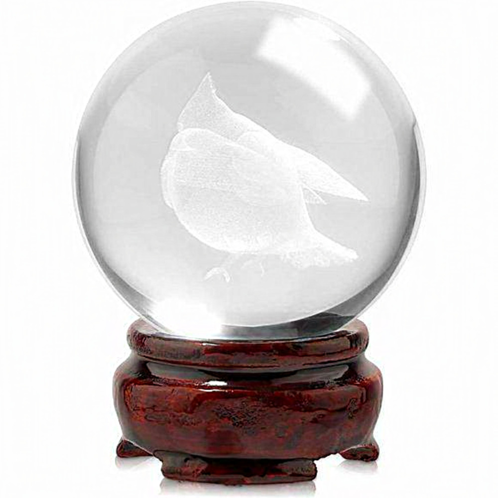 2.4 inch 3D Cardinal Bird‎ Crystal Ball with Decorative Wooden Stand